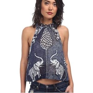 Free People Crinkle Guaze Elephant Print Top Small